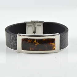 Genuine Amber bracelet with black leather